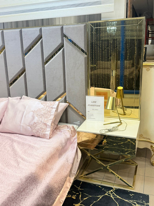 Erike Gold Säng med 2 St Sängbord - 160 x 200 cm