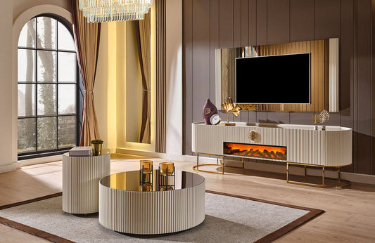 London TV-Bänk Elkamin + Soffbord