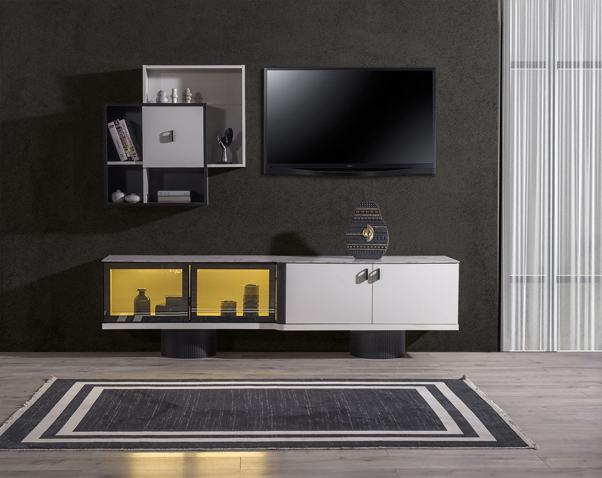 BARCELONA Vardagsrumsset (Matbord med 6 Stolar + TV-Bänk)