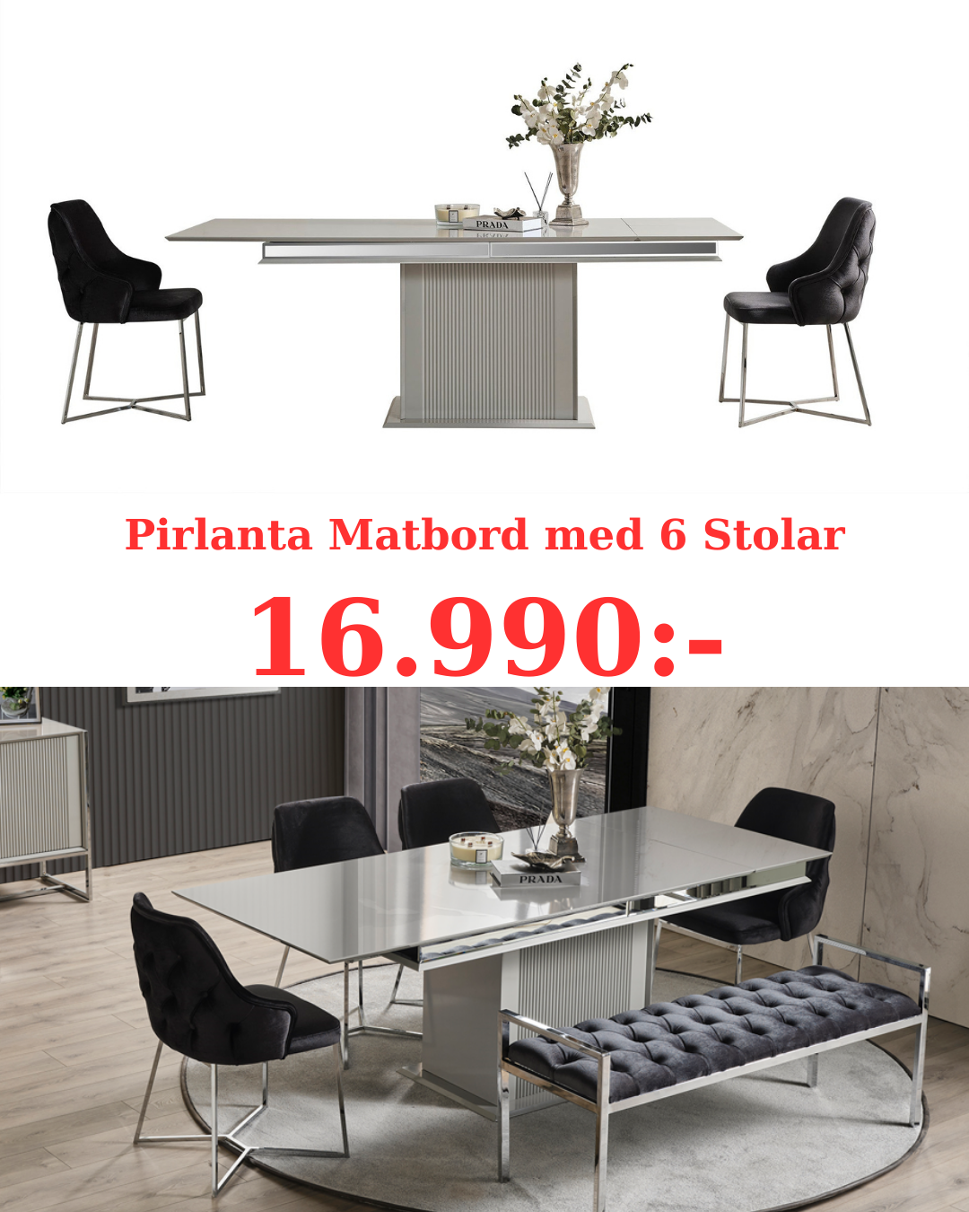 Pirlanta Förlängningsbart Matbord med 6 Stolar