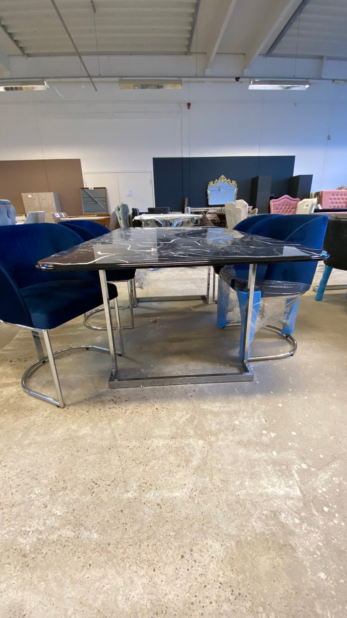 Tunapol Blå Stolar med Silver Ben 4 St