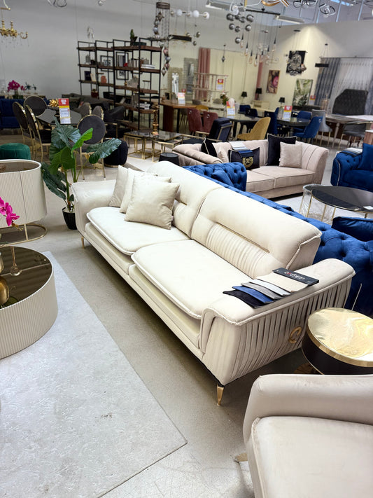 Verona 3+3+1 Soffgrupp - Beige med Guld Ben