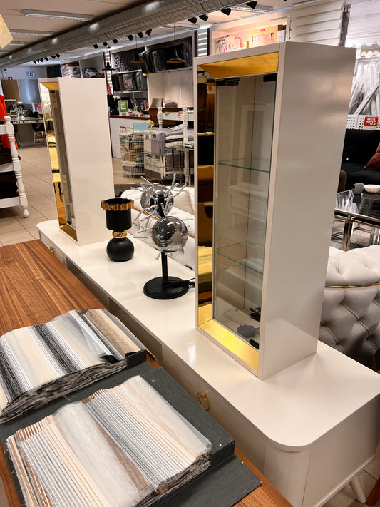 Tv Bänk med Överdelen - Vit med Guld Ben