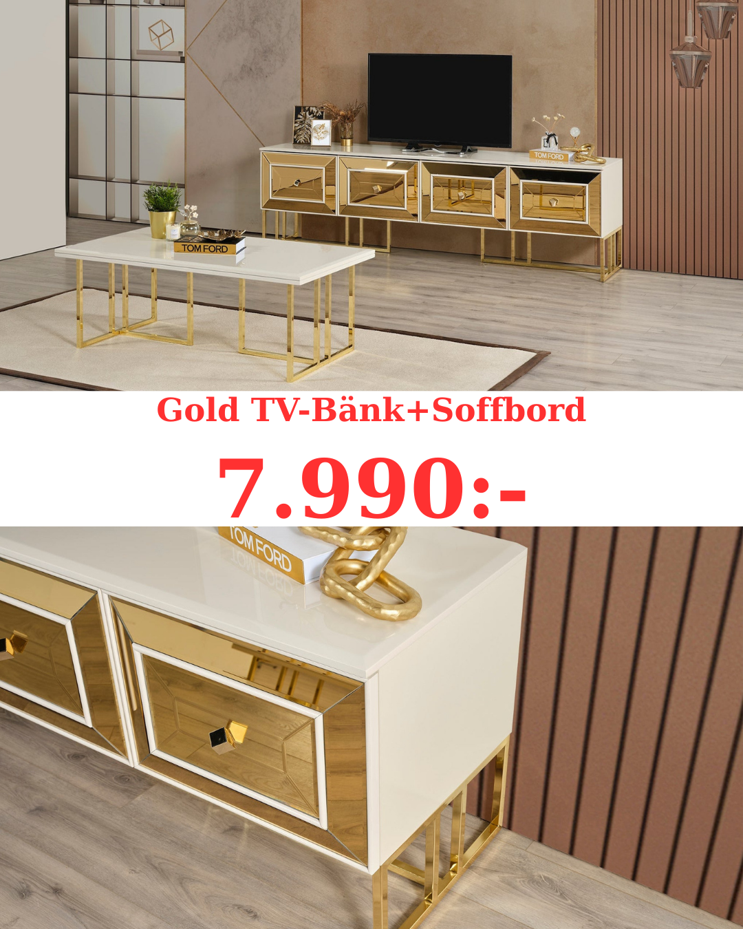 Gold TV-Bänk+Soffbord