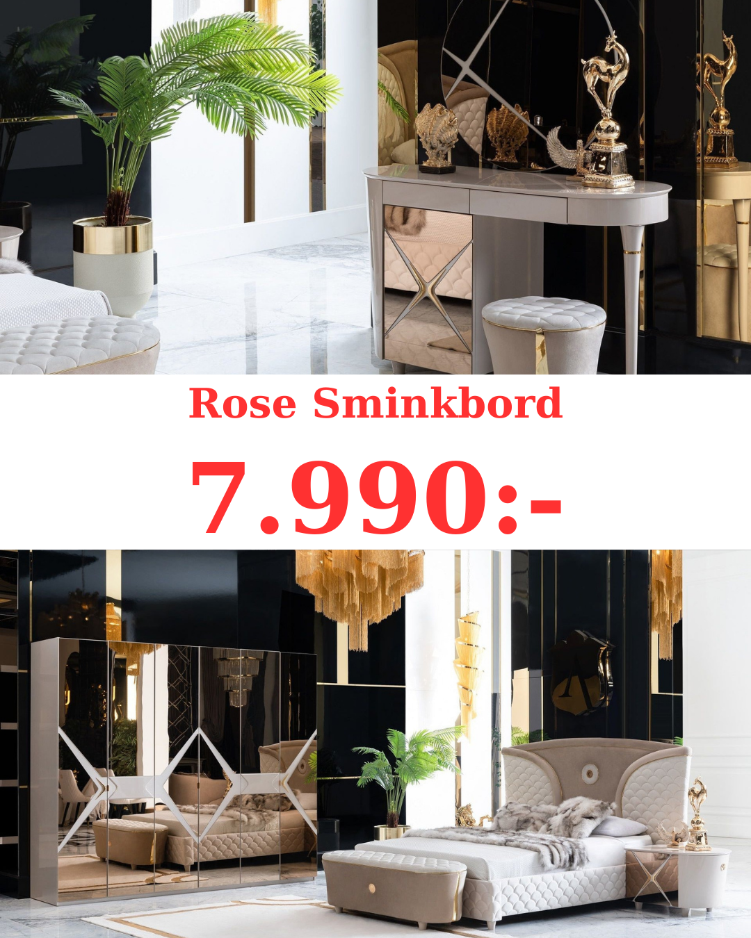 Rose Sminkbord med Spegel