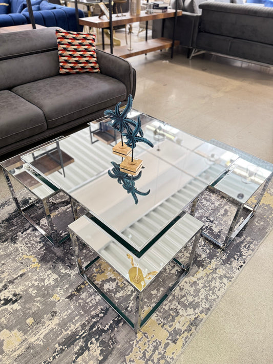 Cinar 4+1 Soffbord - Spegel med Silver Ben