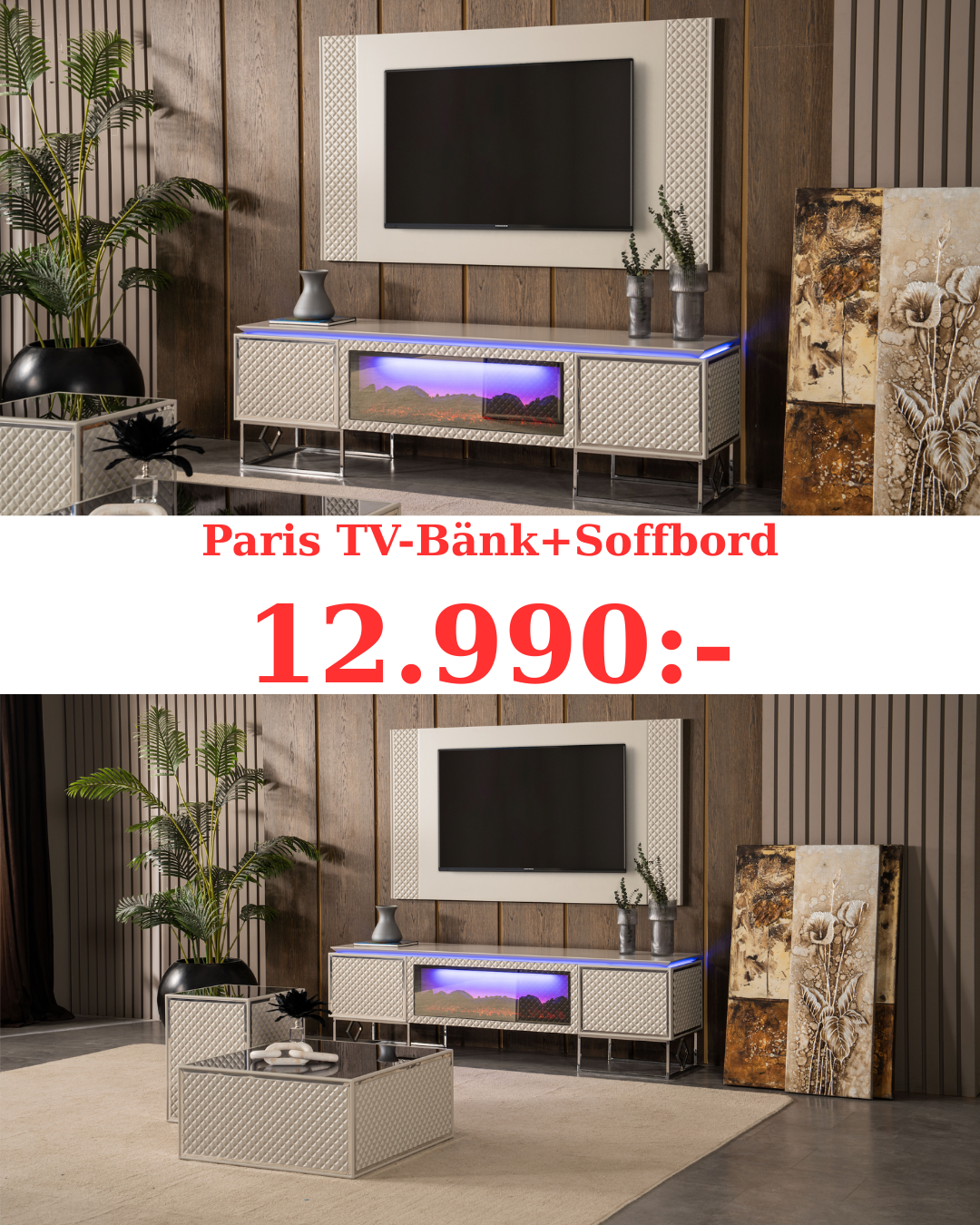Paris Tv-Bänk Elkamin + Soffbord