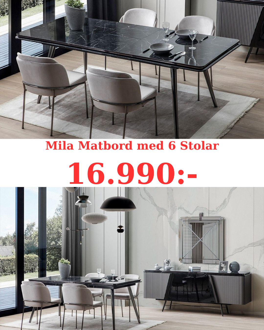 Mila Matbord med 6 Stolar