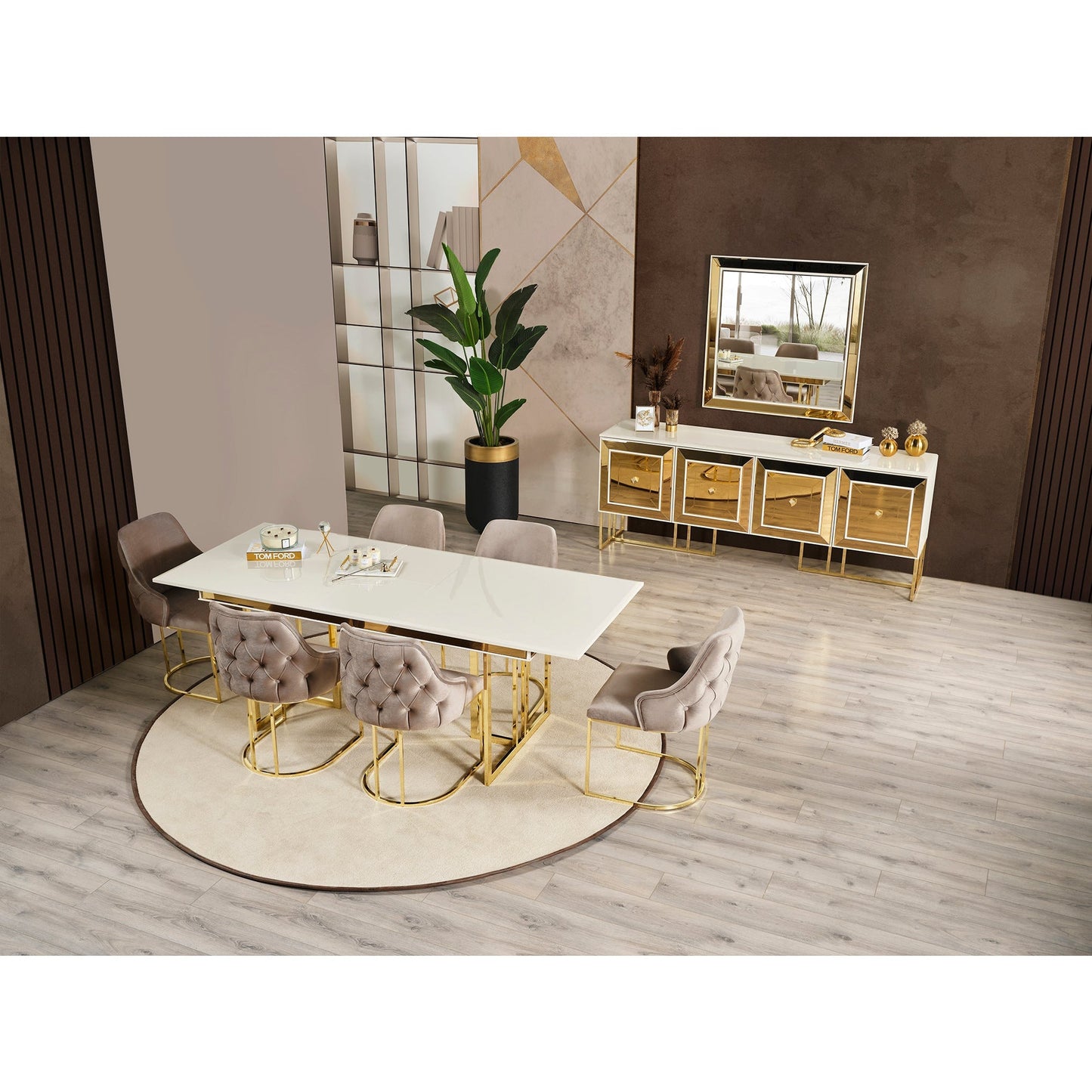 Gold Skänk med Spegel - LINE Furniture Group