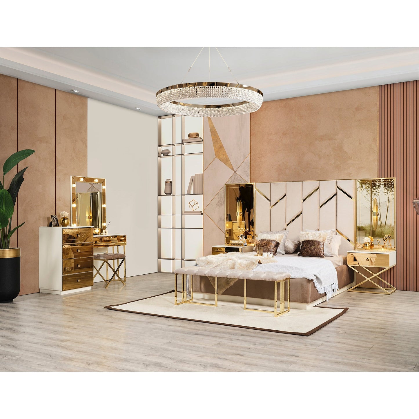 Gold Sminkbord med Spegel - LINE Furniture Group