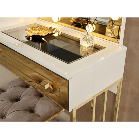 Gold Sminkbord med Spegel - LINE Furniture Group