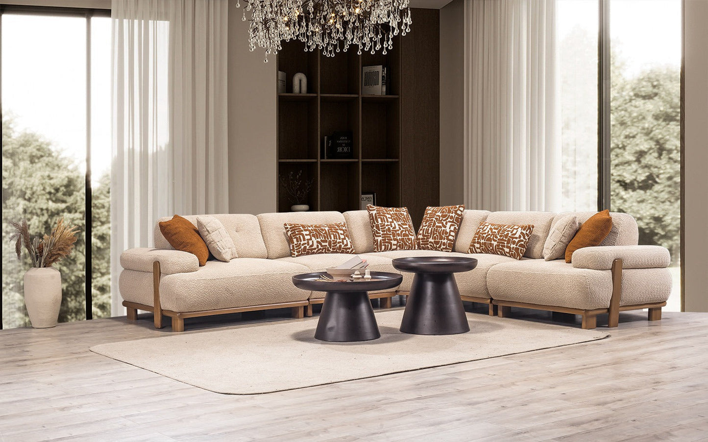 đŻ Panda Hörnsoffa - Beige med Brun Ben