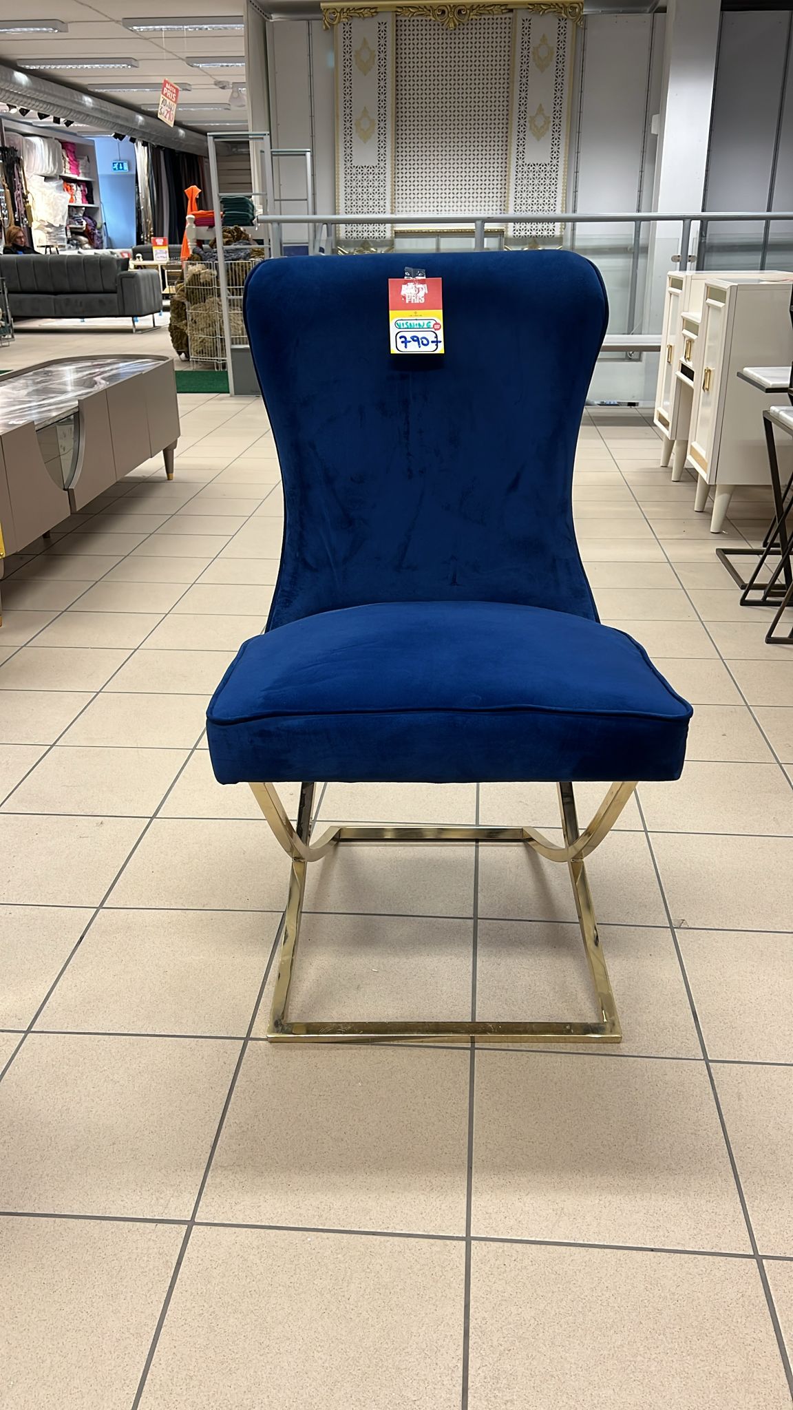 Mnc Deluc Stol Blå med Guld Ben