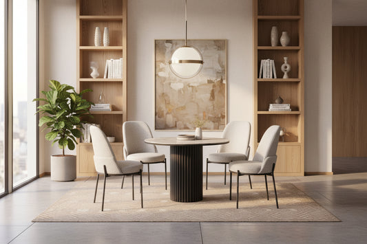 Barcelona Dining Table (rund) with 4 Savana Chairs