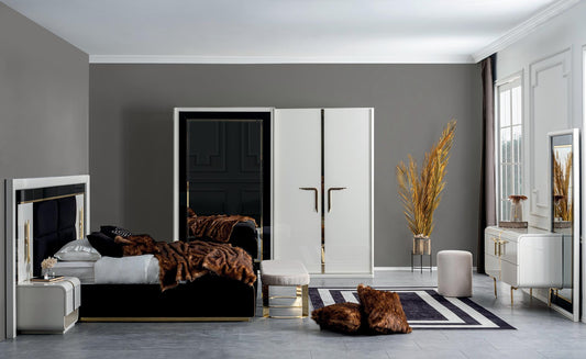 Aston Sovrumsset(160 cm Säng - 2 st Sängbord - Sminkbord -Spegel)