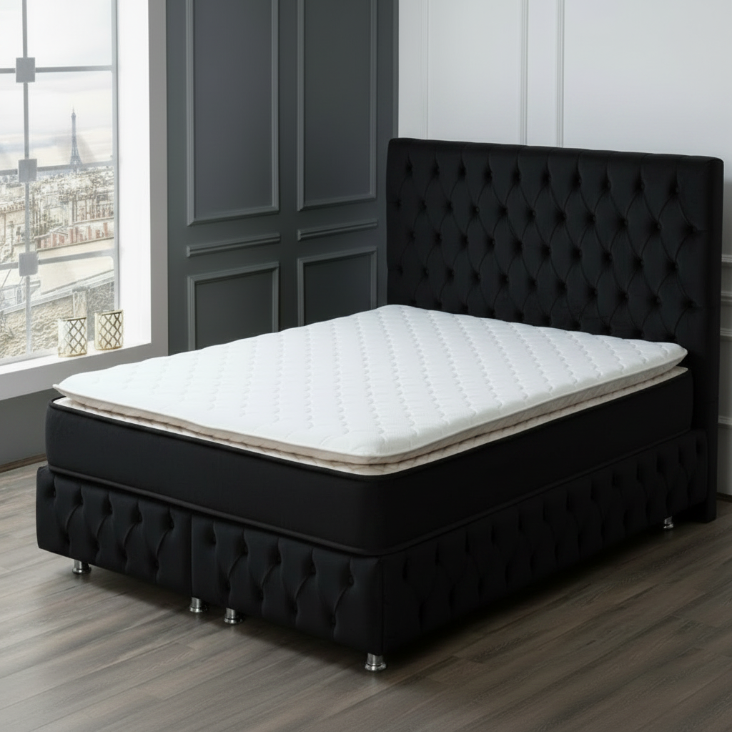 đŻ Pirlanta SĂ€ng-Huvudgavel-Förvaring med Madrass - 180x200 / Svart