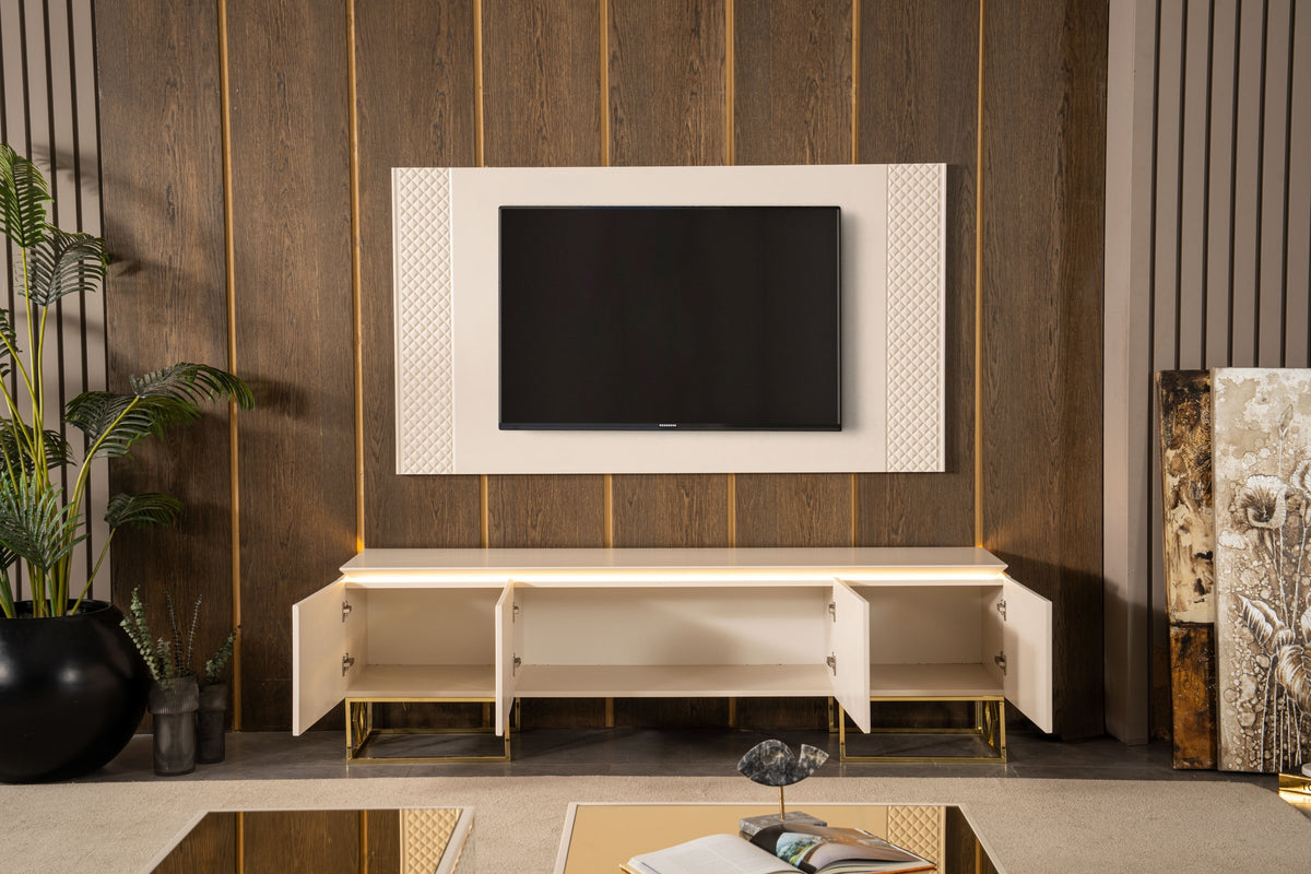 PARIS Guld TV-Bänk med Elkamin