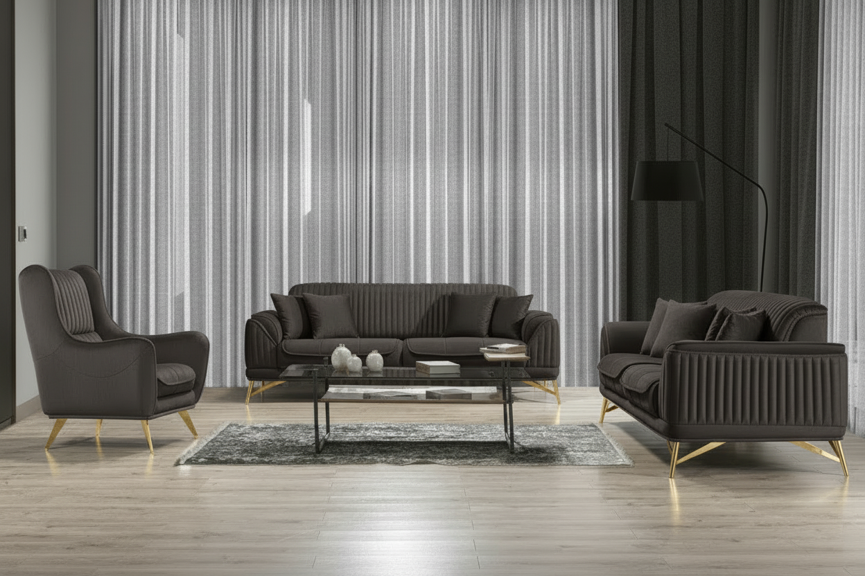 đŻ Albimo Magnum 3+3+1 Soffgrupp - Beige med Guld Ben