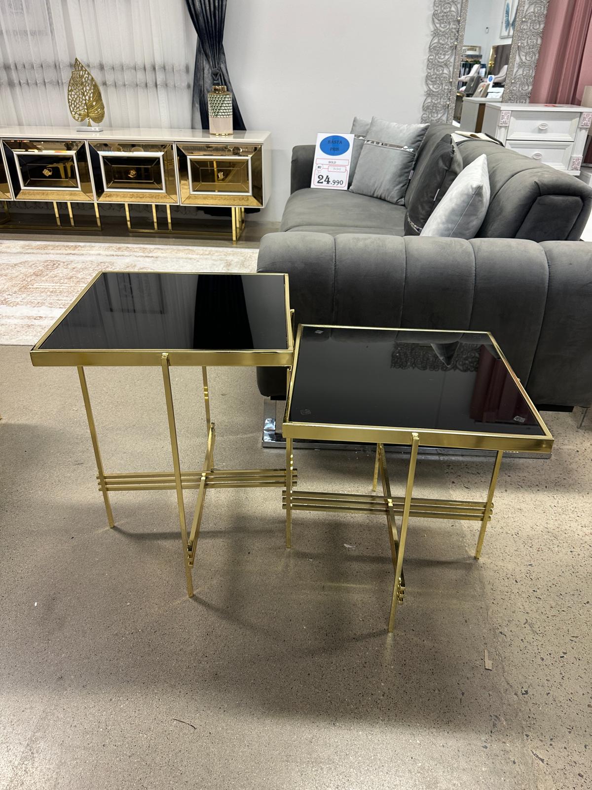 Sidobord 3 Svart med Guld Ben