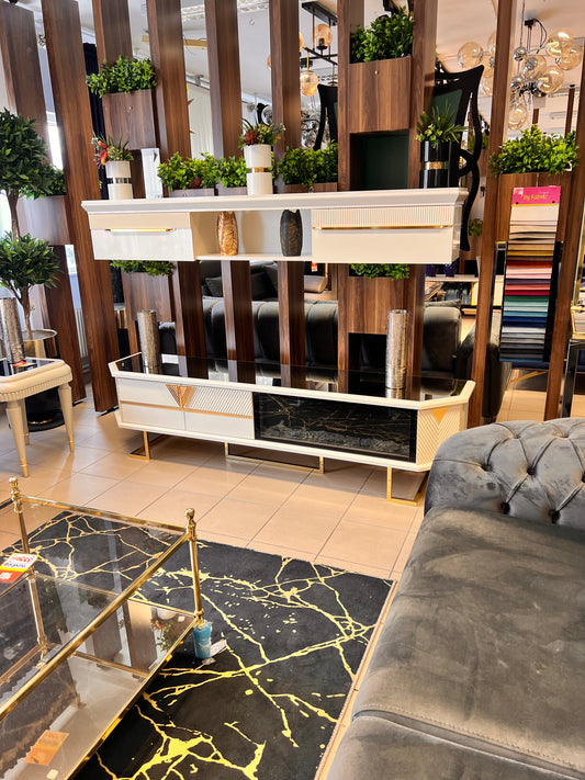 City Tv Bänk Vit med Elkamin