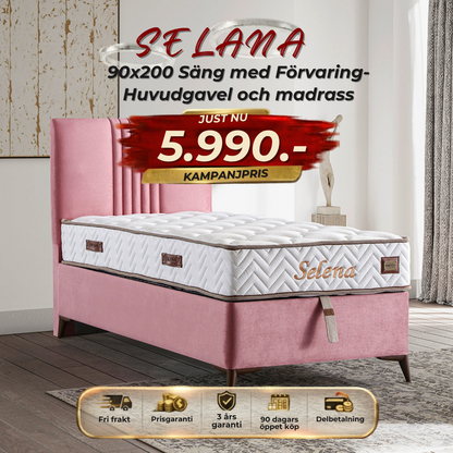 ⭐ SELANA 90x200 Sängpaket – med förvaring, huvudgavel och madrass ⏳ Begränsat antal