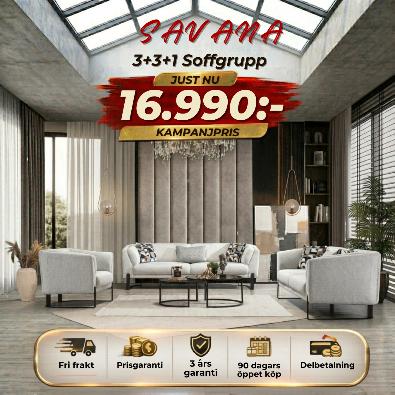 💥Savana 3+3+1 Soffgrupp ⏳Snabb leverans | Endast 4 kvar