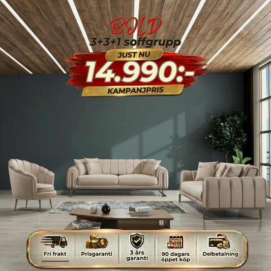 💥Bold 3+3+1 Soffgrupp ⏳ Endast 6 kvar-Hämta idag