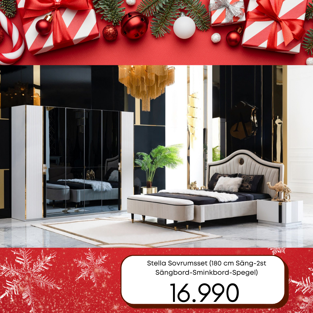Stella Sovrumsset (180 cm Säng-2st Sängbord-Sminkbord-Spegel)