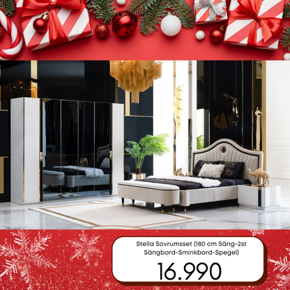 Stella Sovrumsset (180 cm Säng-2st Sängbord-Sminkbord-Spegel)