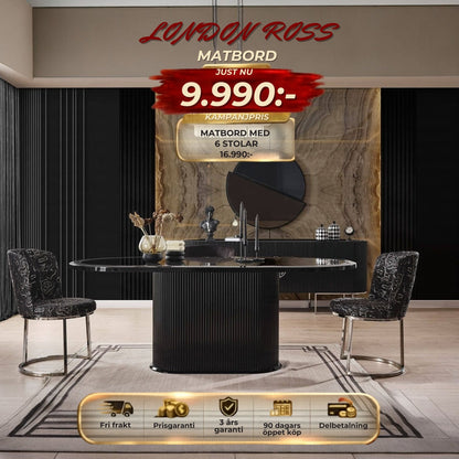 London Matbord med Ross 6 Stolar