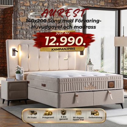 ⭐ AUREST Säng med förvaring + madrass ⏳ Begränsat antal | 5 kvar-140*200cm