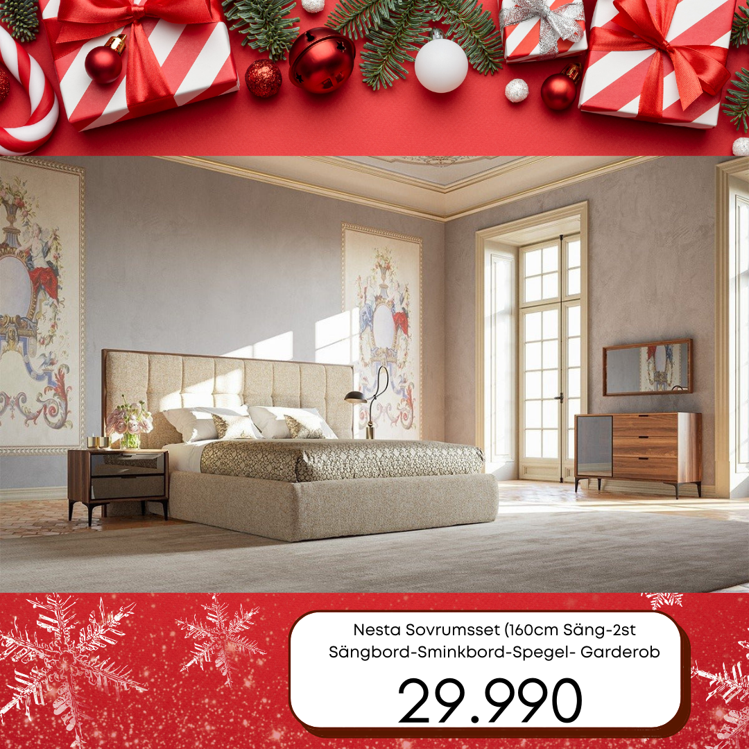 Nesta Sovrumsset - (160cm Säng-2st Sängbord-Sminkbord-Spegel-5-dörrars Garderob)