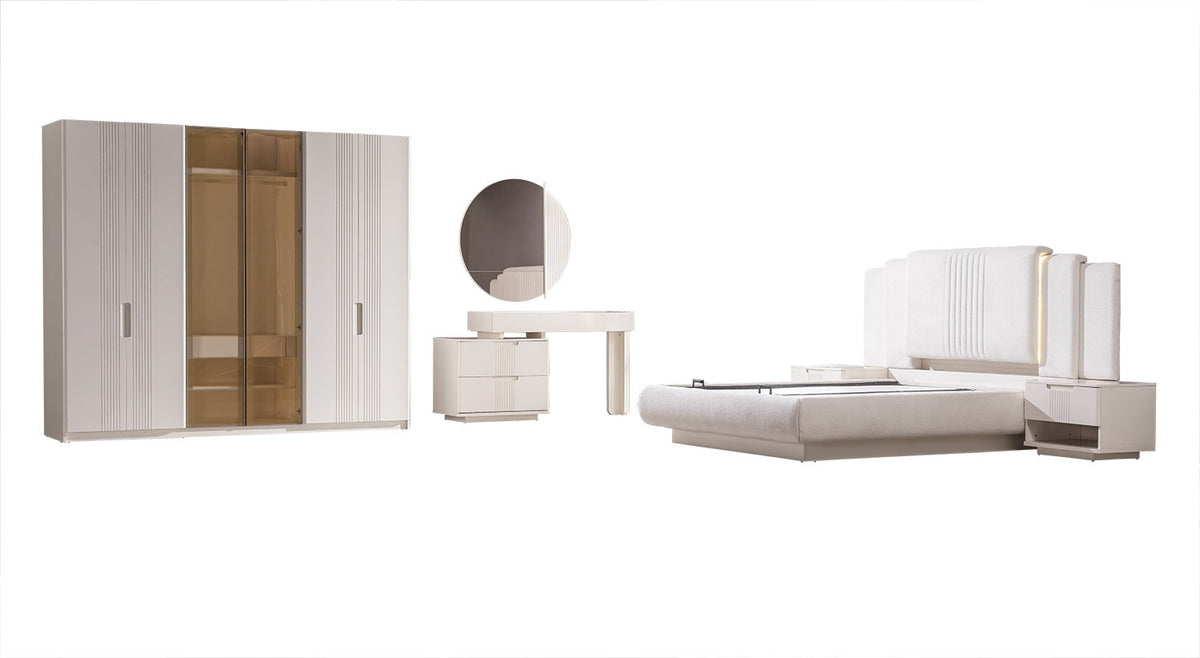 FLAMINGO Sovrumsset (Säng + 2 Sängbord + Sminkbord + Garderob)