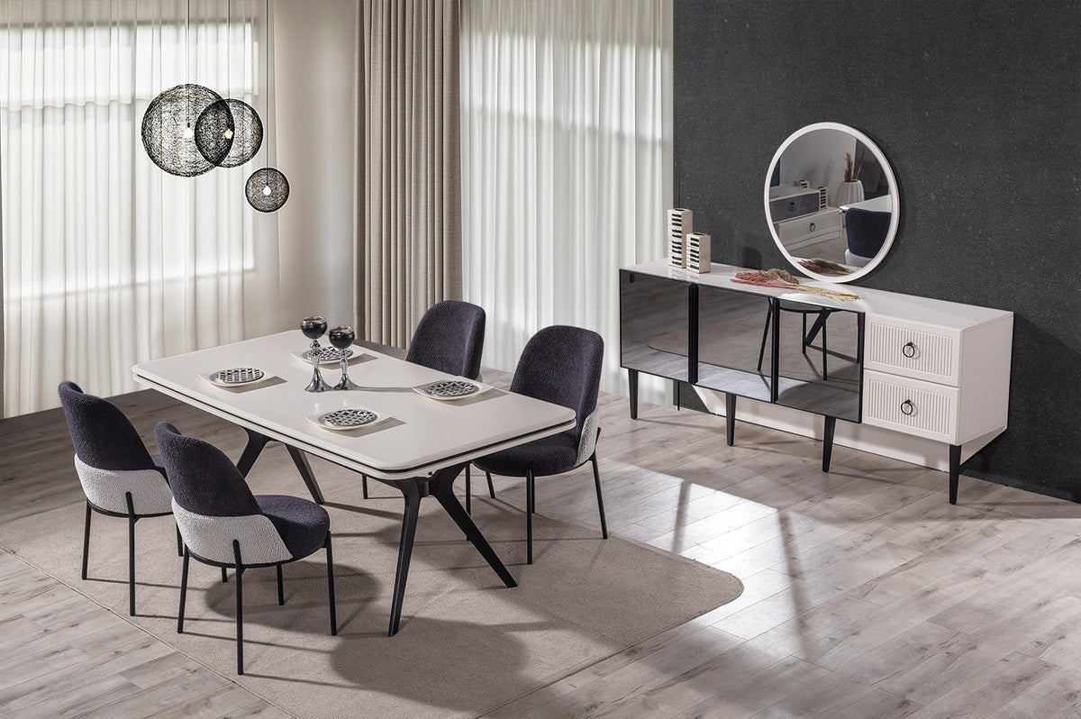 SAVANA-B Vardagsrumsset (Matbord med 6 Stolar + TV-Bänk)
