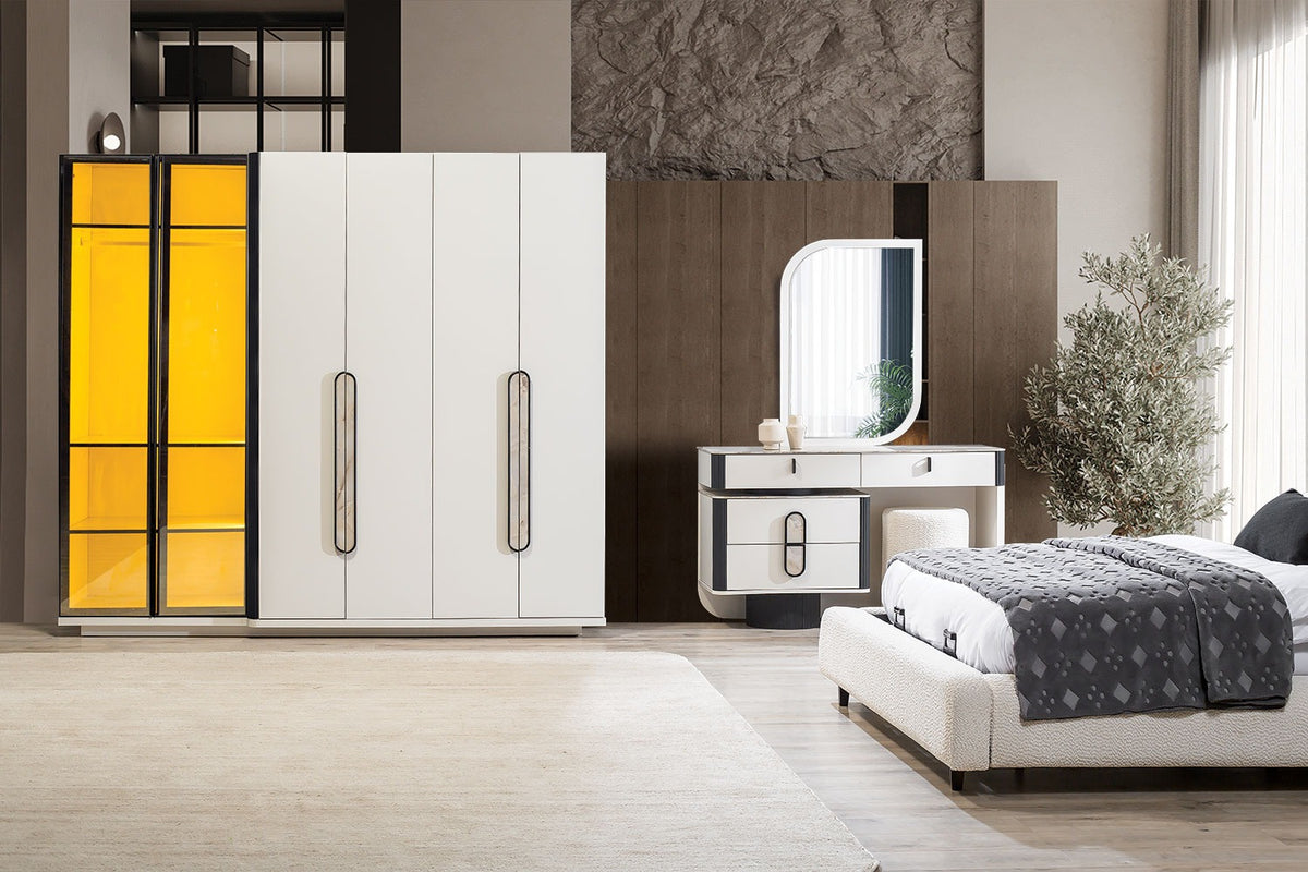 BARCELONA-B Sovrumsset (Säng + 2 Sängbord + Sminkbord + Garderob)