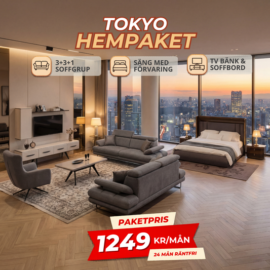 1️⃣2️⃣ Tokyo HemPaket (Soffgrupp – TV-bänk – Soffbord – Säng med förvaring)