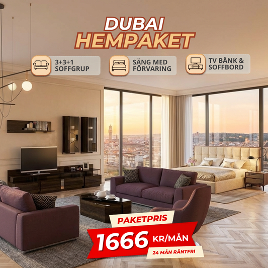 1️⃣5️⃣ DUBAI HemPaket  (Soffgrupp 3+3+1 / 3+2+1 – TV-bänk med överdel – Soffbord – Säng med förvaring)