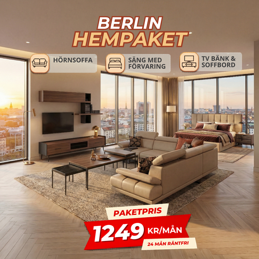 1️⃣1️⃣ Berlin HemPaket (Hörnsoffa – TV-bänk – Soffbord – Säng med förvaring)