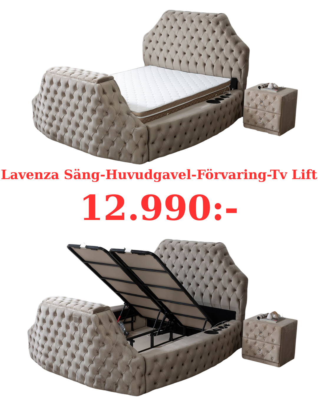 Lavenza Säng-Huvudgavel-Förvaring-Tv Lift