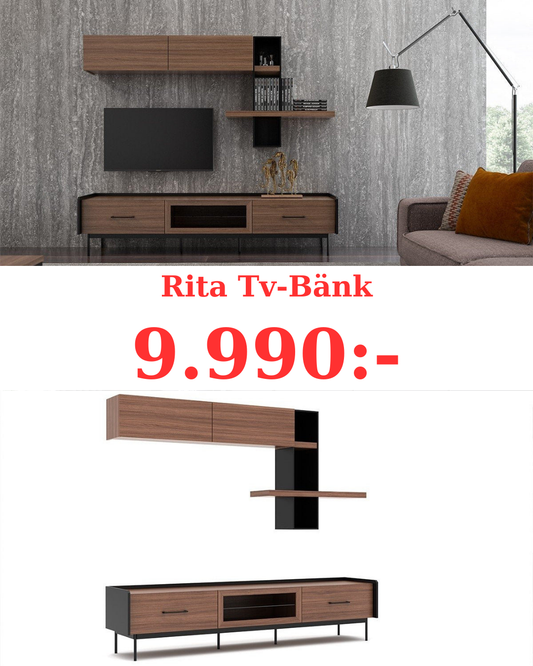 Rita Tv-Bänk med Väggskåp + Bokhylla