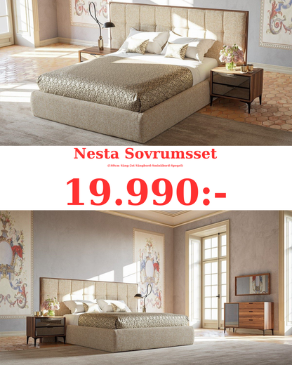 Nesta Sovrumsset - (160cm Säng-2st Sängbord-Sminkbord-Spegel-5-dörrars Garderob)