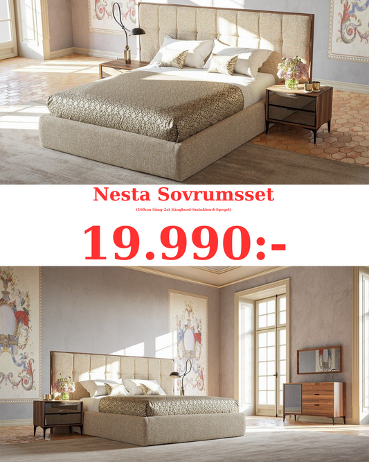 Nesta Sovrumsset - (160cm Säng-2st Sängbord-Sminkbord-Spegel-5-dörrars Garderob)