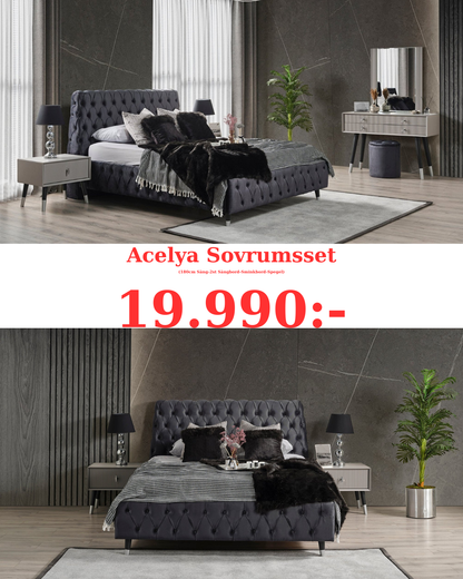Acelya Sovrumsset (160cm/180cm Säng-2st Sängbord-Sminkbord-Spegel)
