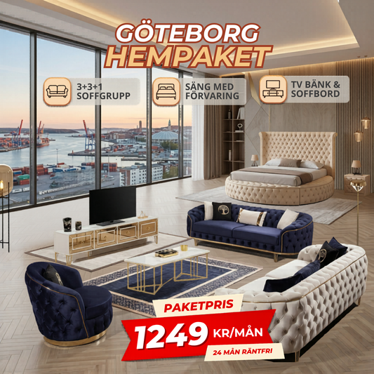 2️⃣ Göteborg HemPaket (Soffgrupp – TV-bänk – Soffbord – Säng med förvaring)