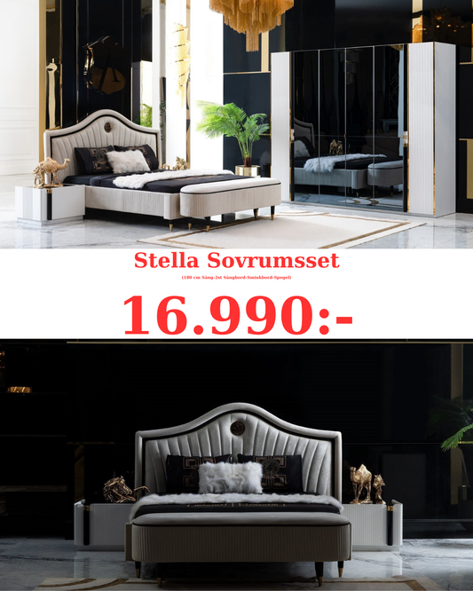 Stella Sovrumsset (180 cm Säng-2st Sängbord-Sminkbord-Spegel)