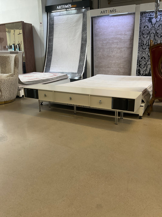 Vit/Blå Tv Bänk - Silver Ben