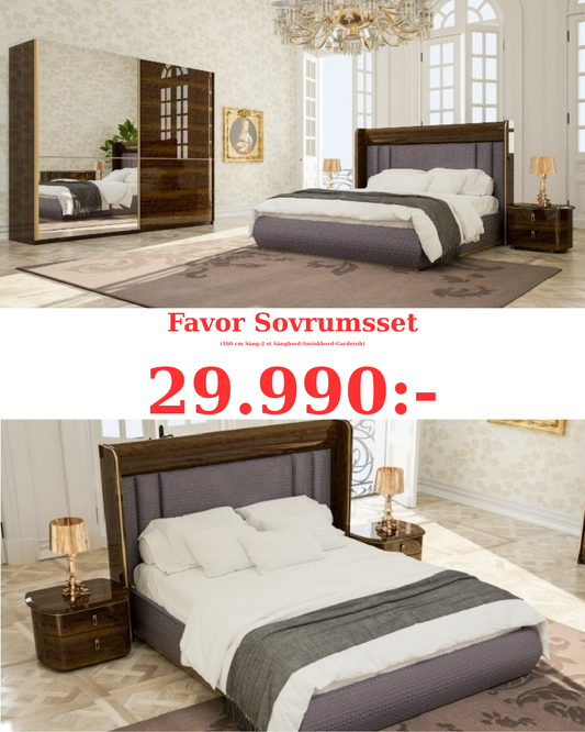 Favor Sovrumsset - (160 cm Säng-2 st Sängbord-Sminkbord-Garderob)