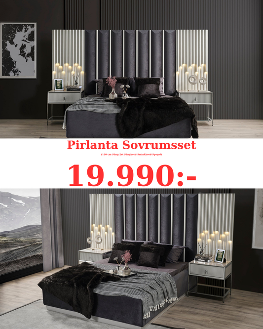 Pirlanta Sovrumsset (160 cm Säng-2st Sängbord-Sminkbord-Spegel)