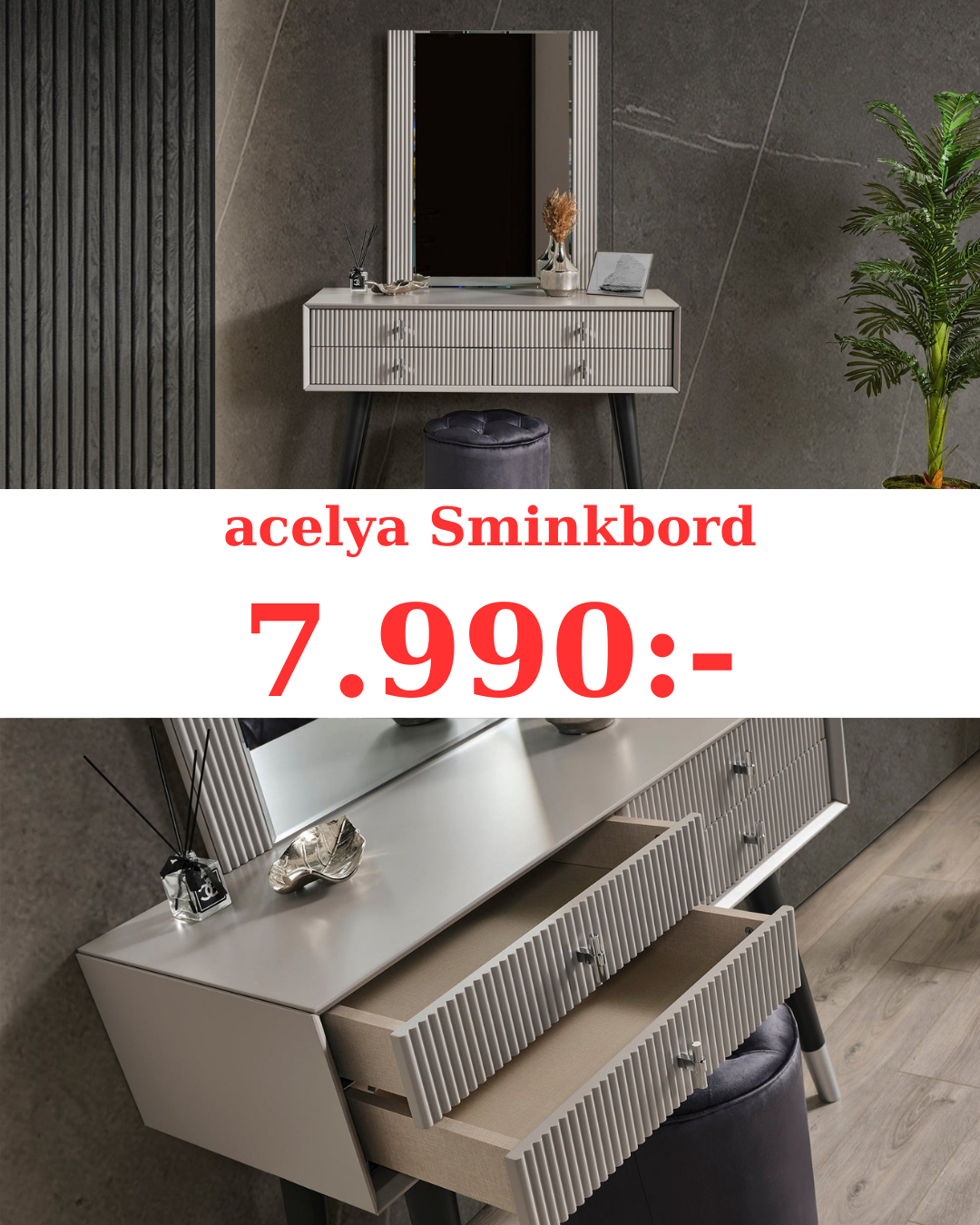 Acelya Sminkbord med Spegel