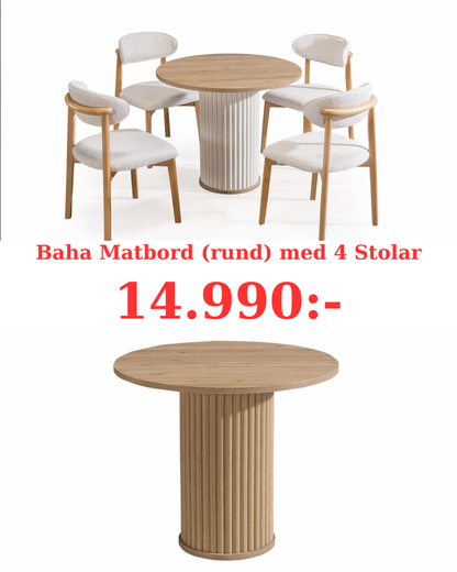 Baha Matbord (rund) med 4 Stolar
